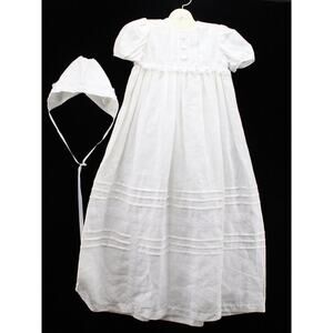 Vintage New 6 Mos Baptism Christening Linen Gown Set Dress Hat Old Stock USA
